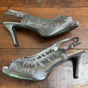 Pewter Metallic Sparkling Rhinestone Heels Size 41